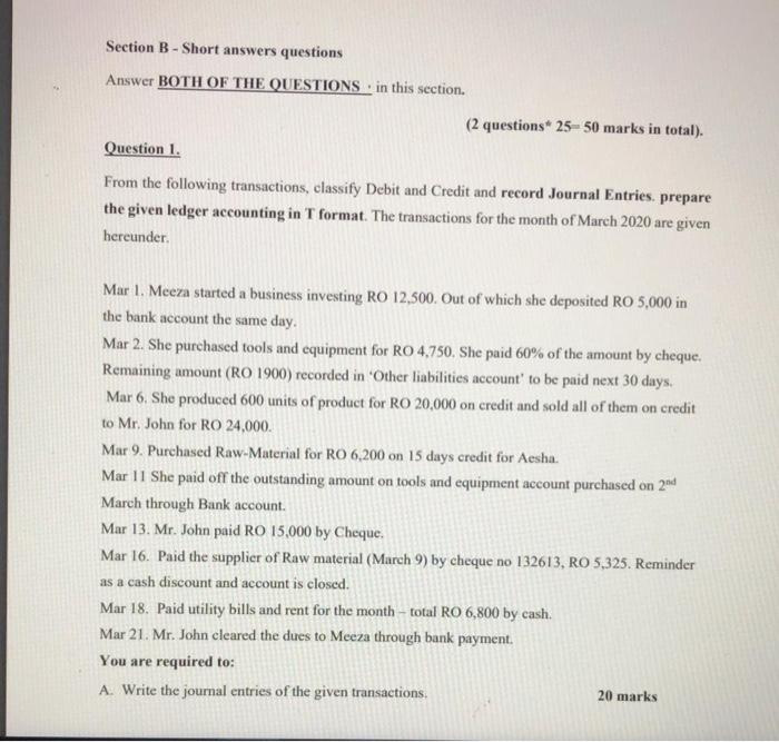 Solved Section B - Short Answers Questions Answer BOTH OF | Chegg.com