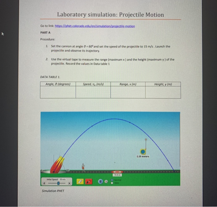 Laboratory simulation: Projectile Motion Go to link: | Chegg.com
