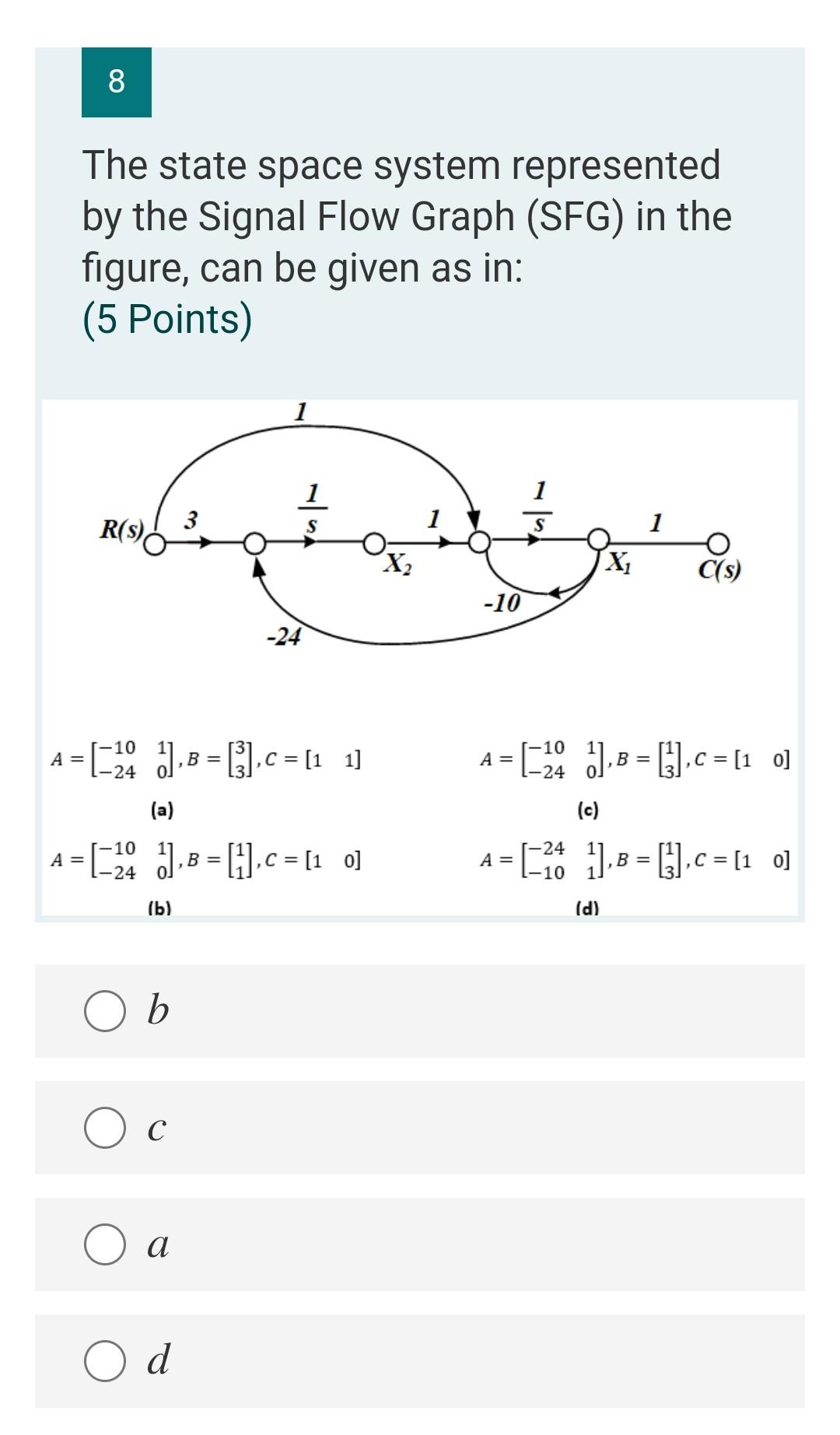 Solved 8 The state space system represented by the Signal | Chegg.com