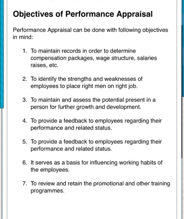 Objectives Of Performance Appraisal