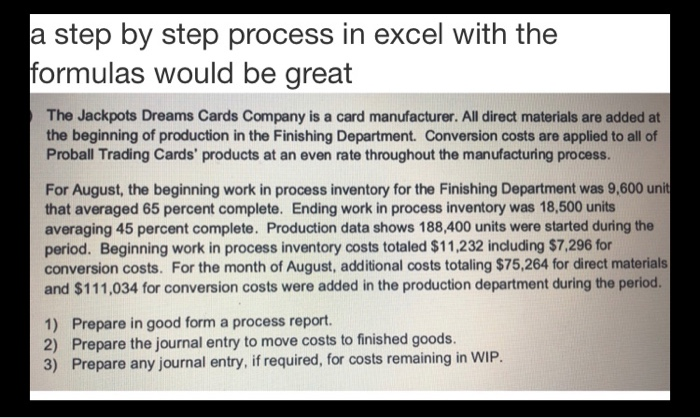 Solved a step by step process in excel with the formulas | Chegg.com