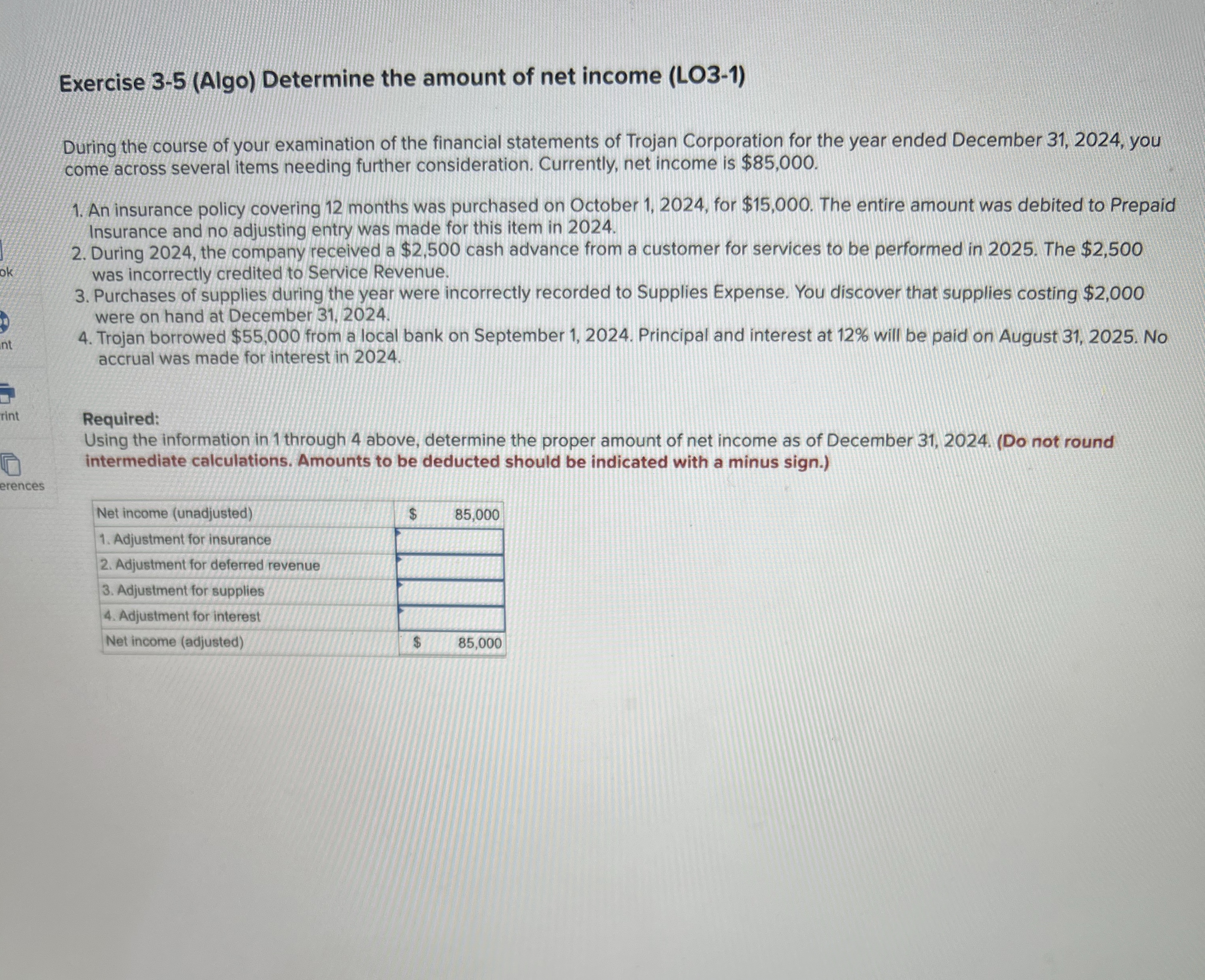 Solved PoExercise 3-5 (Algo) ﻿Determine the amount of net | Chegg.com