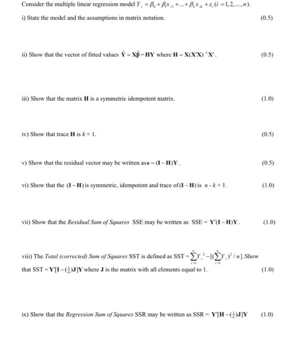 Solved Consider the multiple linear regression model Y= | Chegg.com