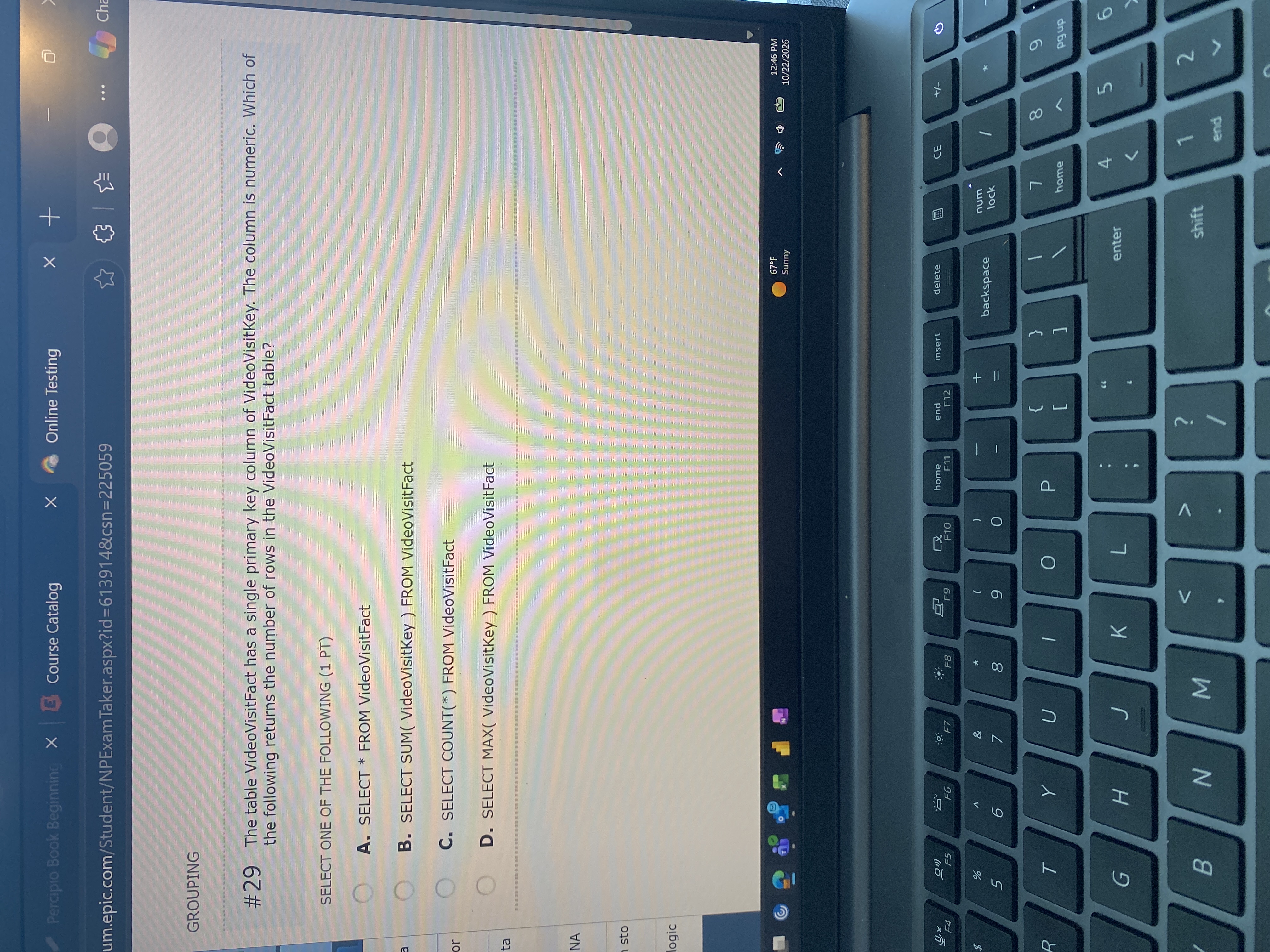 Solved GROUPING\#29 The table VideoVisitFact has a single | Chegg.com