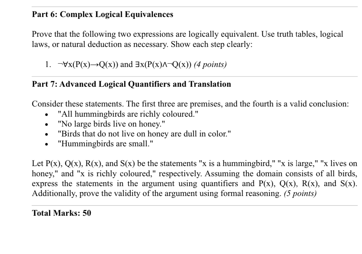 Solved Part 6: Complex Logical EquivalencesProve that the | Chegg.com