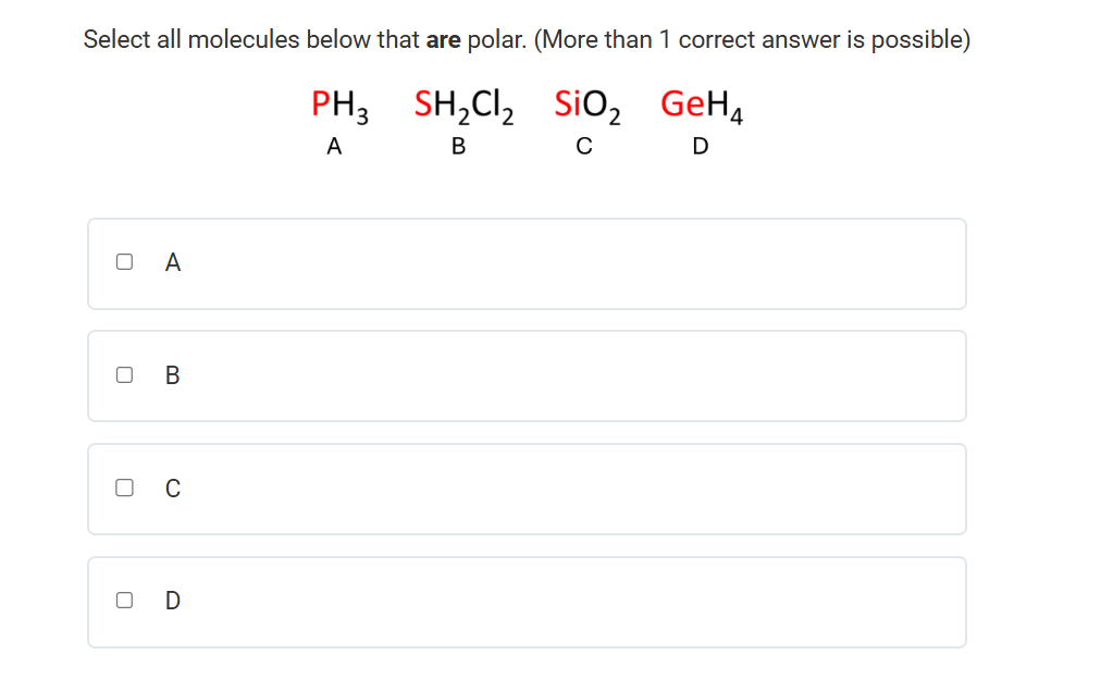 Solved Select all molecules below that are polar. (More | Chegg.com