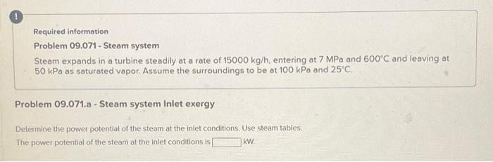 Solved Required information Problem 09.071- Steam system | Chegg.com