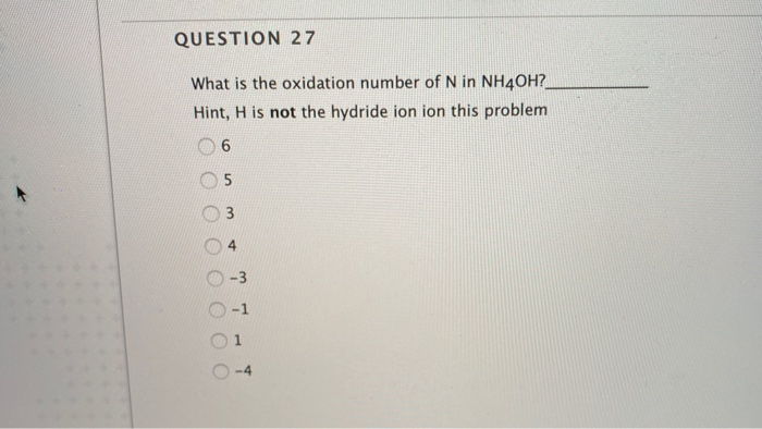 the oxidation number of hydroxide ion oh is
