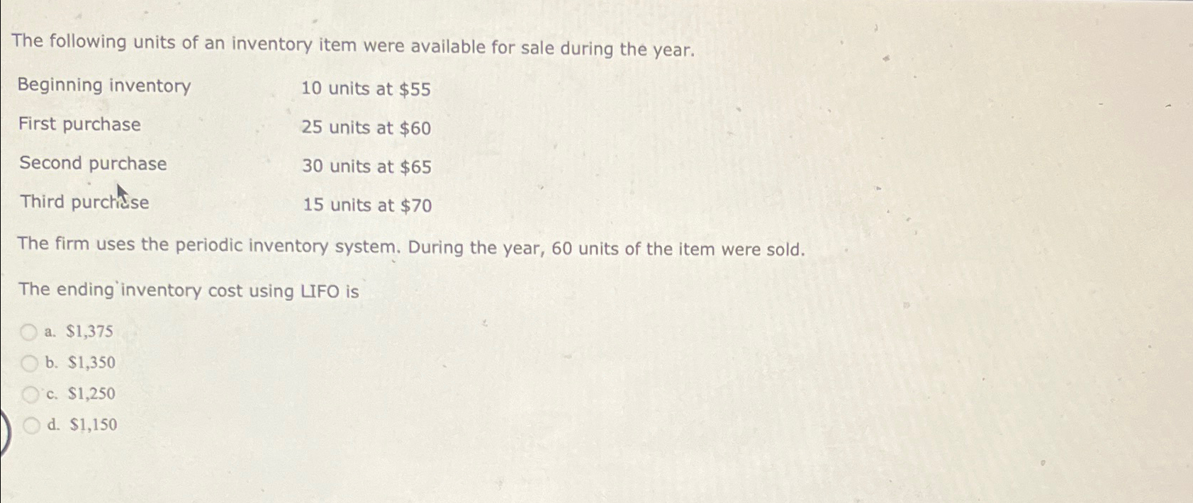 Solved The following units of an inventory item were | Chegg.com