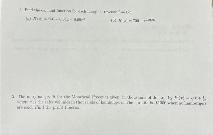 2. Find the demand function for each marginal revenue | Chegg.com