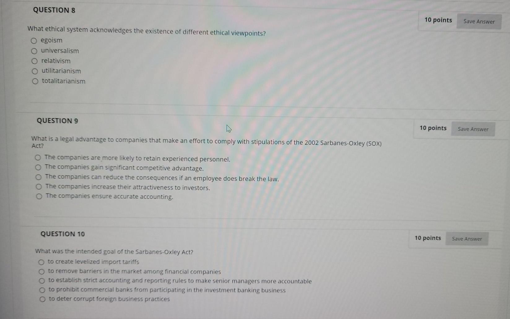 Solved QUESTION 8 10 points Save Answer What ethical system | Chegg.com