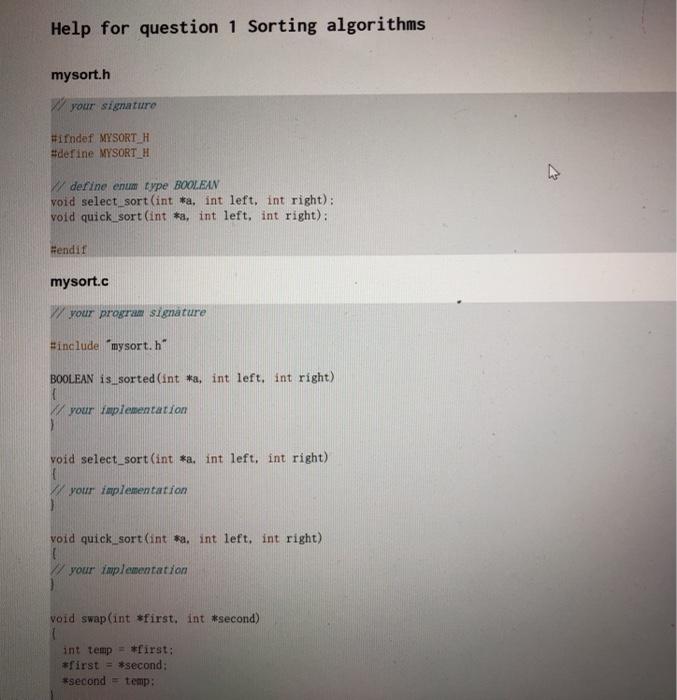 Solved Question 1 Sorting algorithms Write a C program to | Chegg.com