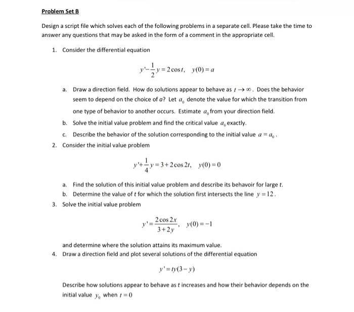 Solved Problem Set B Design a script file which solves each | Chegg.com