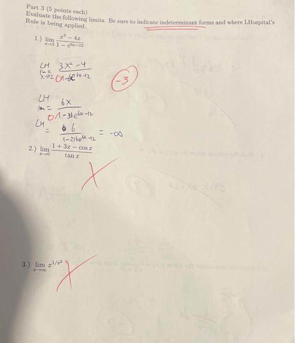 Solved Part 3 (5 points each) Evaluate the following limits. | Chegg.com