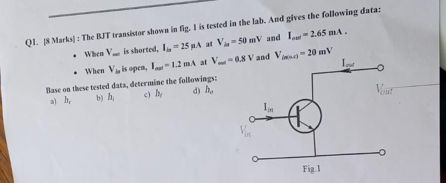 Solved Q1. [8 Marks] : The BJT transistor shown in fig. 1 is | Chegg.com