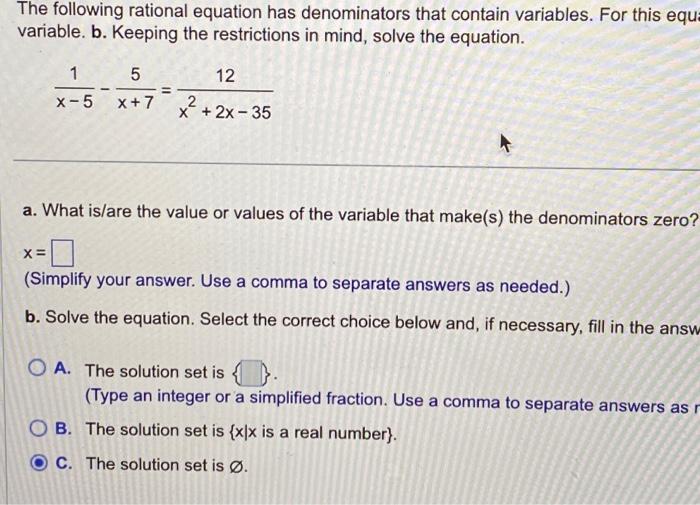 Solved The following rational equation has denominators that | Chegg.com