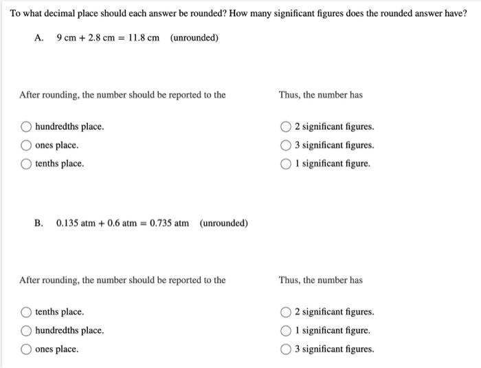 Solved To what decimal place should each answer be rounded? | Chegg.com