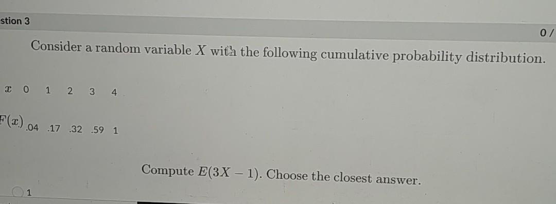 Solved stion 3 0/ Consider a random variable X with the | Chegg.com