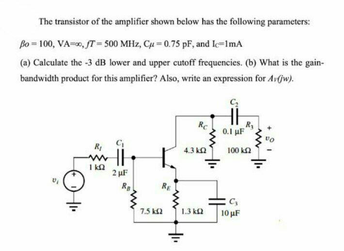 Solved The transistor of the amplifier shown below has the | Chegg.com