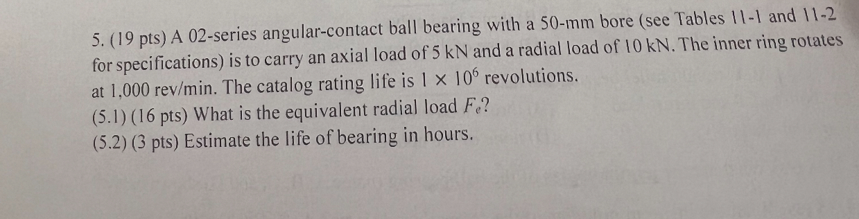 Solved (19 ﻿pts) ﻿A 02-series angular-contact ball bearing | Chegg.com