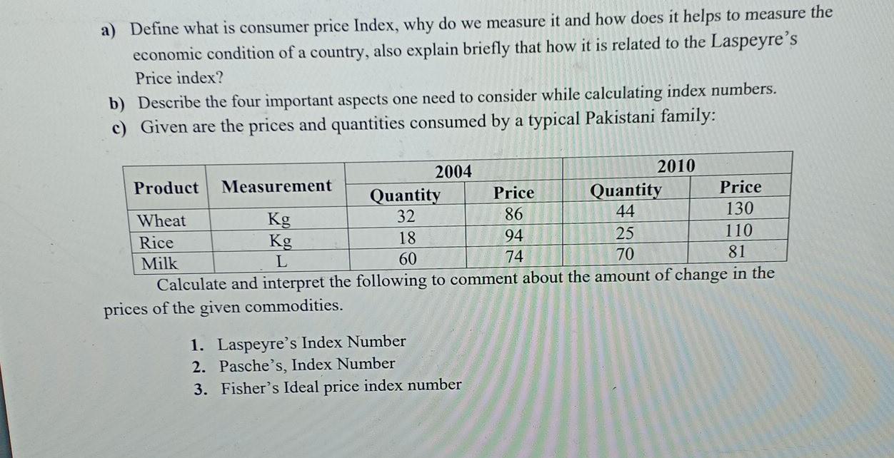 Solved A) Define What Is Consumer Price Index, Why Do We | Chegg.com