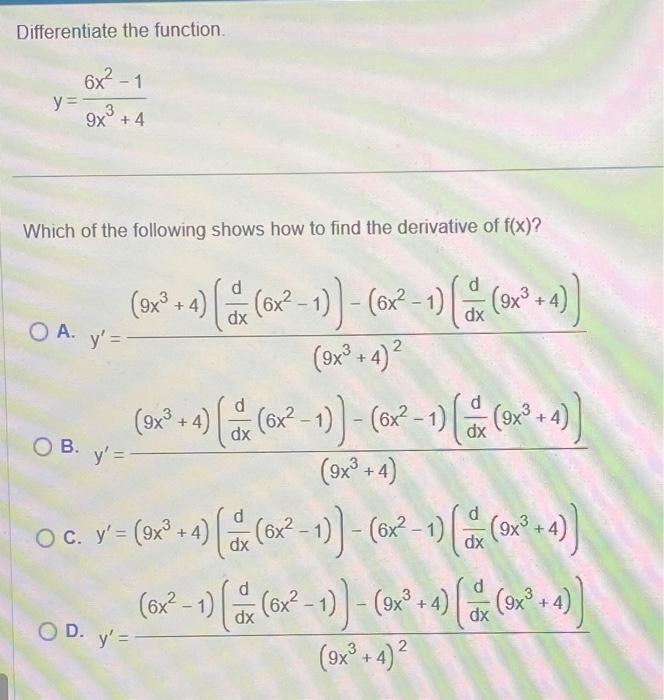 Solved Differentiate The Function Y 9x3 46x2−1 Which Of The