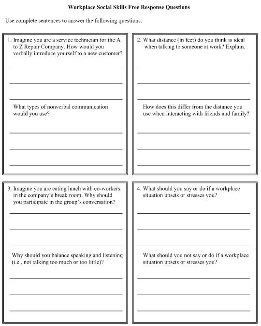 Solved Workplace Social Skills Free Response Questions Use | Chegg.com