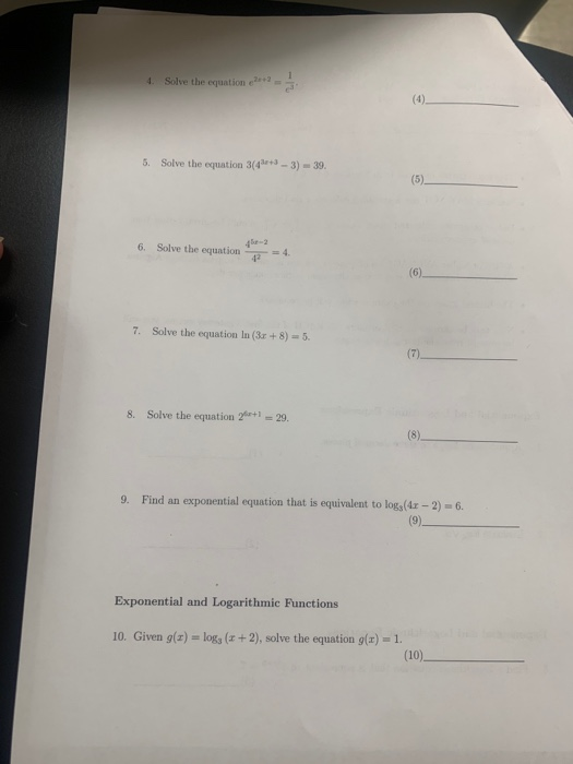 Solved Solve the equation e+2 4. (4) 5. Solve the equation | Chegg.com