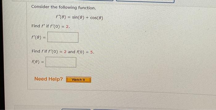 Solved Consider The Following Function F′′ θ Sin θ Cos θ