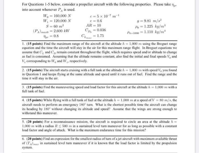 Solved For Questions 1 5 Below Consider A Propeller Airc Chegg Com