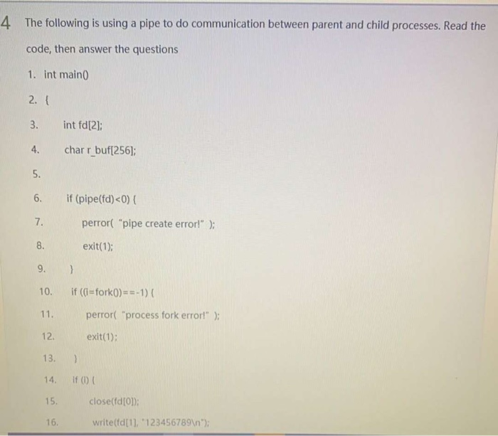 Solved 4. The following is using a pipe to do communication | Chegg.com