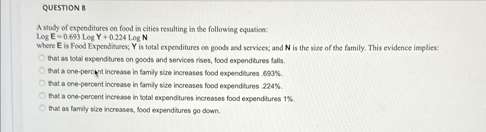 Solved QUESTION 8A study of expenditures on food in cities | Chegg.com