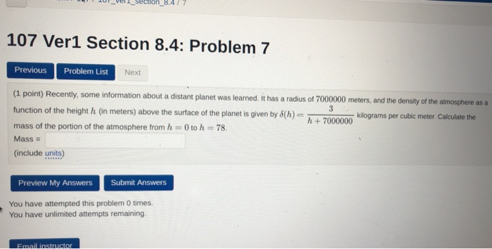 Solved 107 Ver1 Section 8.4: Problem 7 Previous Problem List | Chegg.com