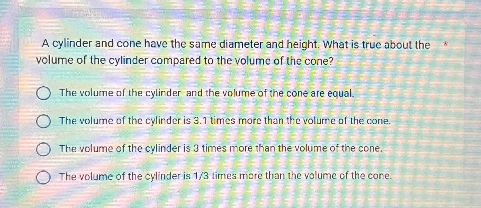 if the volume of cone is equal to the volume of cylinder