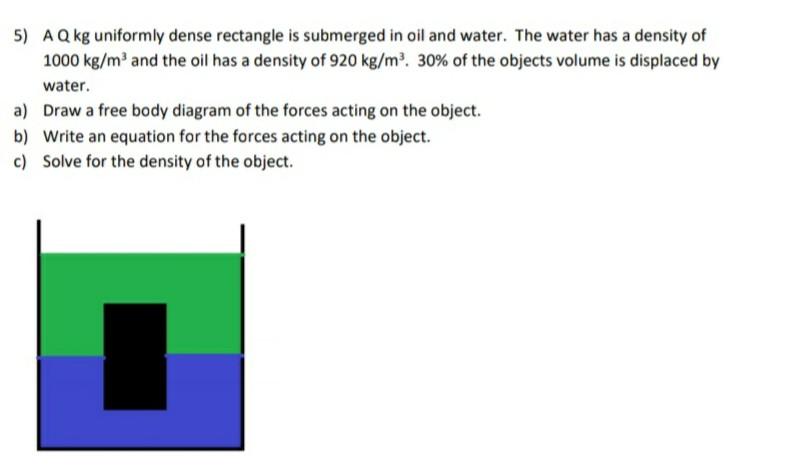 Solved 5) AQ kg uniformly dense rectangle is submerged in | Chegg.com