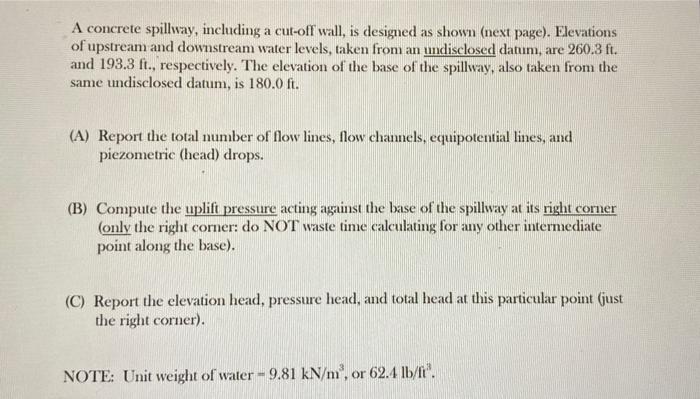 Solved A concrete spillway, including a cut-off wall, is | Chegg.com