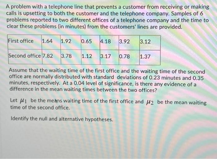 Solved A problem with a telephone line that prevents a | Chegg.com