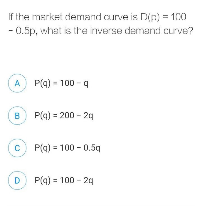 Solved If The Market Demand Curve Is D P 100 0 5p W Chegg Com
