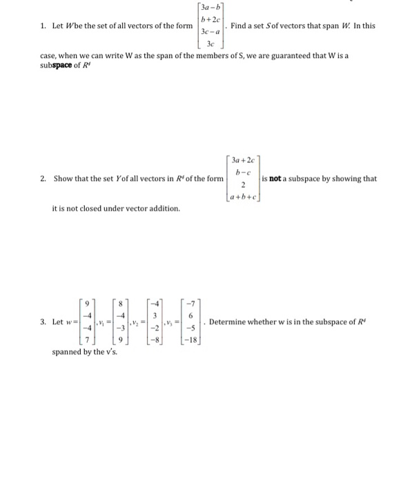 Solved 3a-b 5+2c 1. Let Wbe the set of all vectors of the | Chegg.com