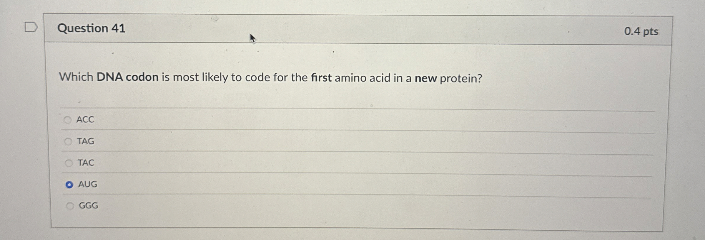 Solved Question 41Which DNA codon is most likely to code for