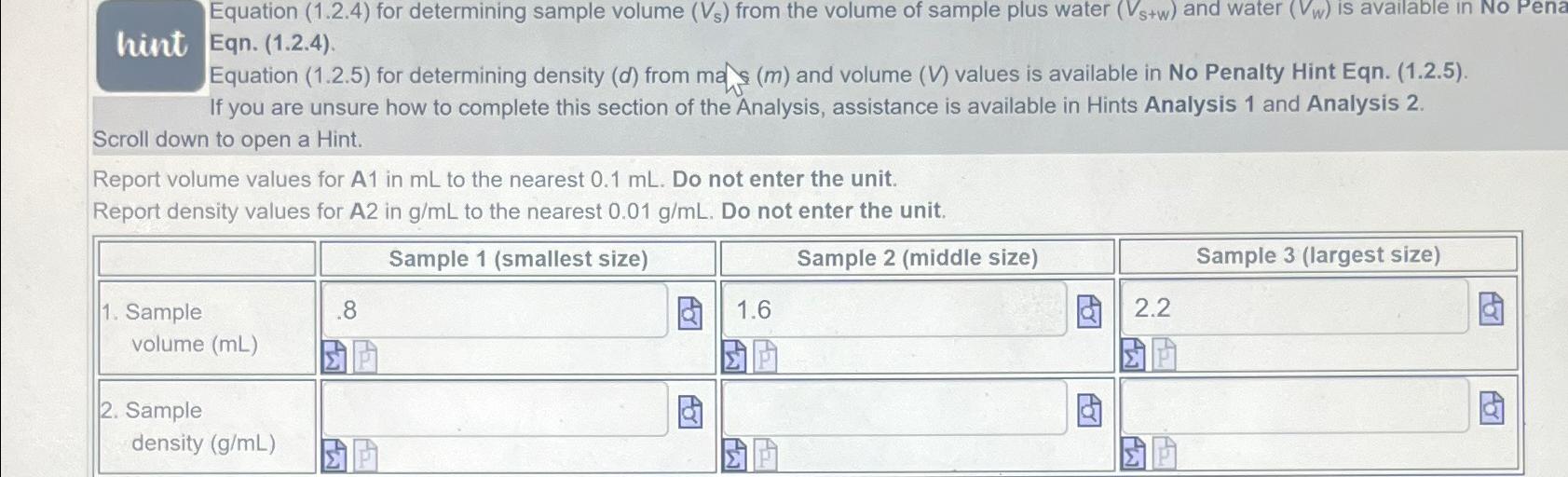 Solved hint\\nEquation (1.2.4) for determining sample volume | Chegg.com