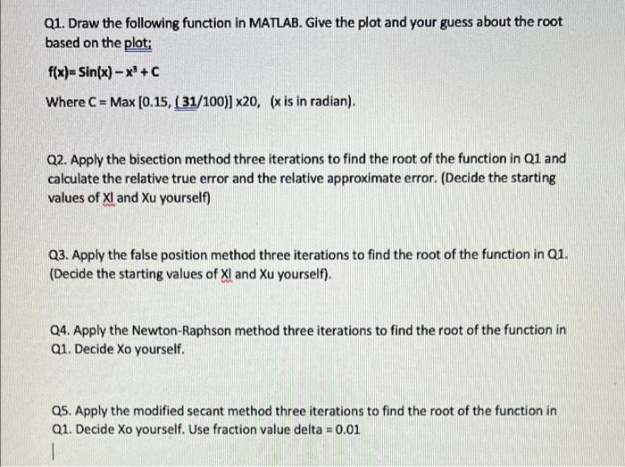 Solved Q1. Draw the following function in MATLAB. Give the | Chegg.com