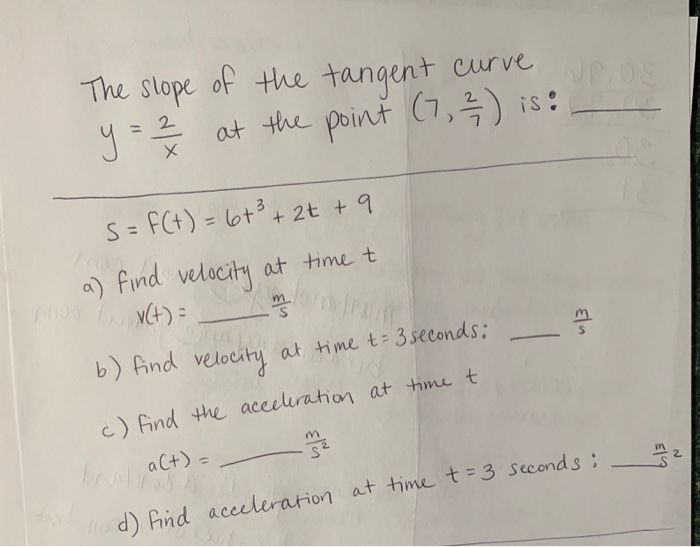 Solved Curve The Slope Of The Tangent At The Point 7 2 Chegg Com