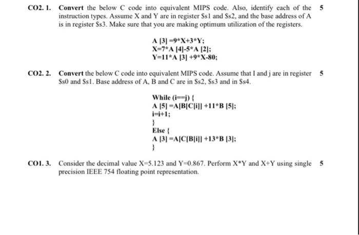Solved 2. 1. Convert the below C code into equivalent MIPS | Chegg.com