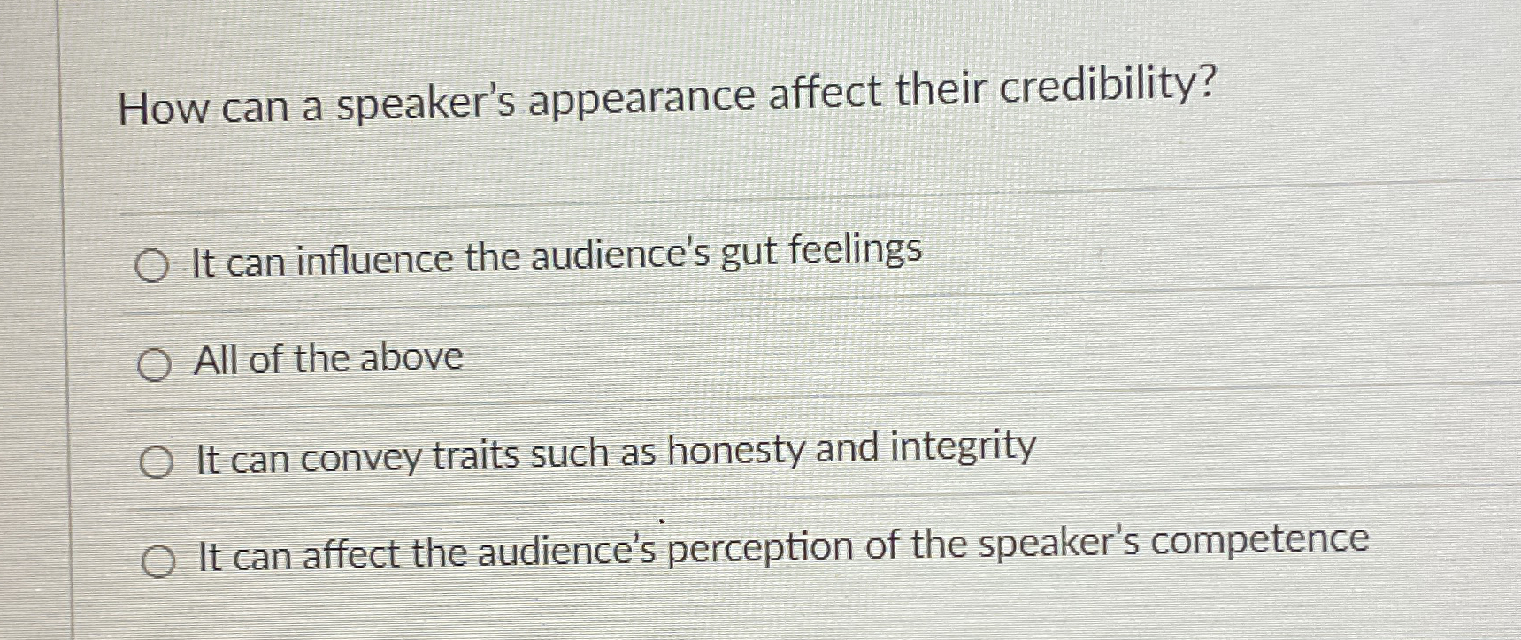 Solved How can a speaker's appearance affect their | Chegg.com