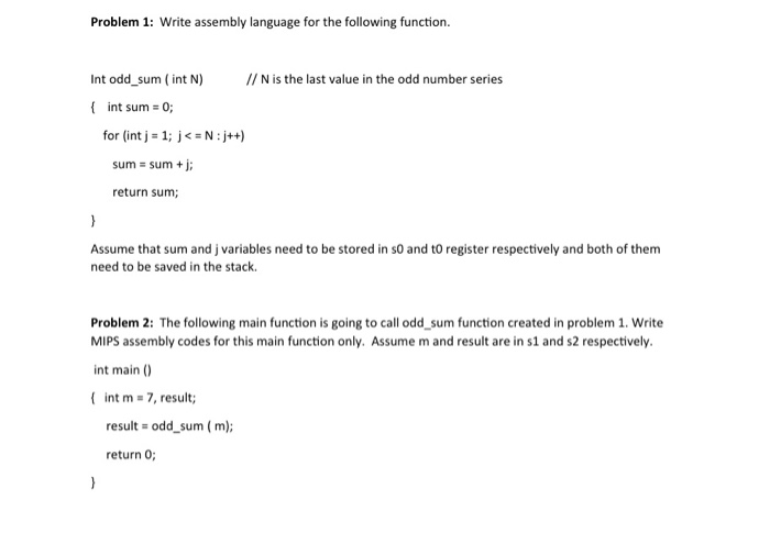 Solved Problem 1: Write Assembly Language For The Following | Chegg.com