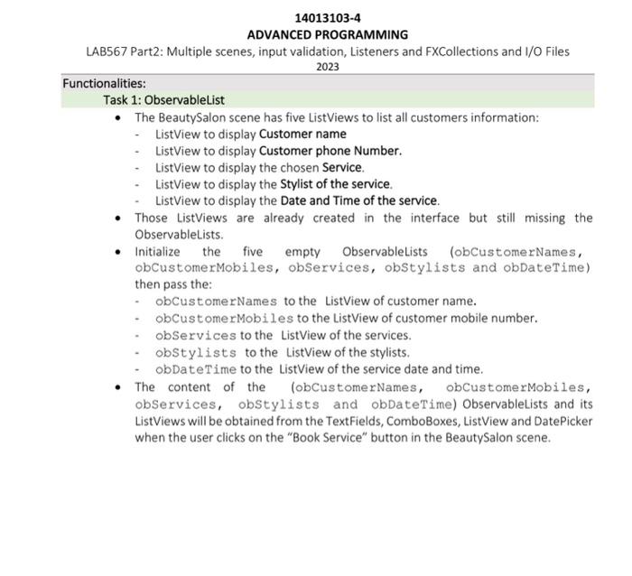 Solved 14013103−4 ADVANCED PROGRAMMING LAB567 Part2: | Chegg.com