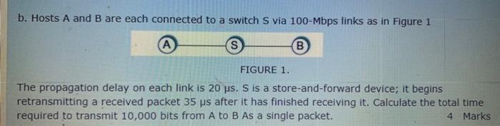 Solved B. Hosts A And B Are Each Connected To A Switch S Via | Chegg.com