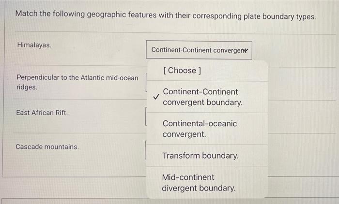 Solved Match the following geographic features with their | Chegg.com