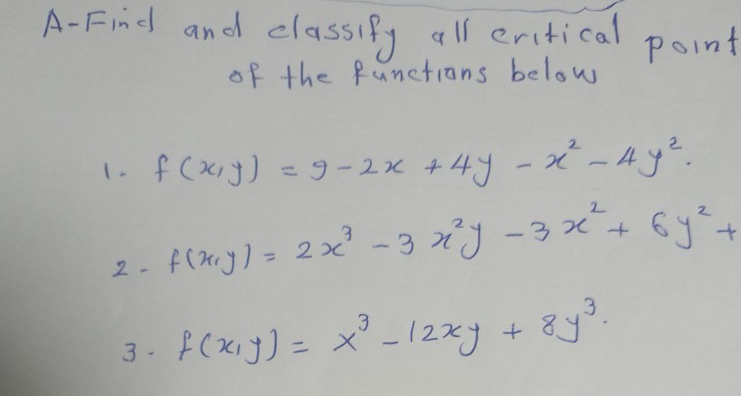 Solved Find and classify all critical pointof the functions | Chegg.com